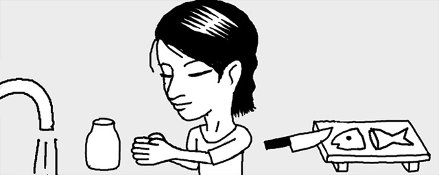 手についた脂分は砂糖で