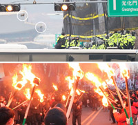 駐韓米国大使館に靴を投げて、たいまつを持ったデモ隊…現場逮捕者はゼロ