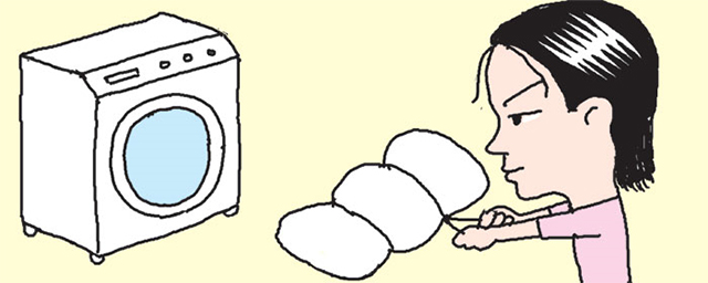 枕の綿が片一方に寄らないように洗濯するには