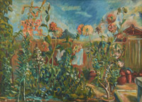 ▲李仁星の1949年の作品「ダリア」（72.5×99センチ）。絵の下端に、出所の分からない「son」という黒い文字が見える。／写真＝国立現代美術館 