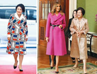 ▲金正淑（キム・ジョンスク）夫人が着た高価な衣装が文在寅（ムン・ジェイン）大統領の任期中に問題になっている。写真は左から金正淑夫人が2019年の東南アジア諸国連合（ASEAN）3カ国招待行事に出席した時の姿と、同年ドナルド・トランプ米大統領の妻・メラニア夫人とホワイトハウスを歩く姿。写真＝NEWSIS・聯合ニュース 