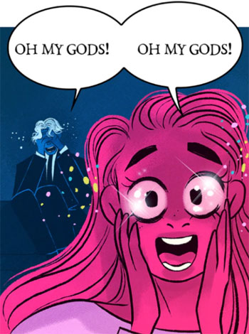 ▲ギリシャ・ローマ神話の冥府（めいふ）の神ハデスとその妃（きさき）ペルセフォネを主人公にしたウェブコミック『ロア・オリンパス（Lore Olympus）』の一場面。写真＝ネイバー・ウェブトゥーンより