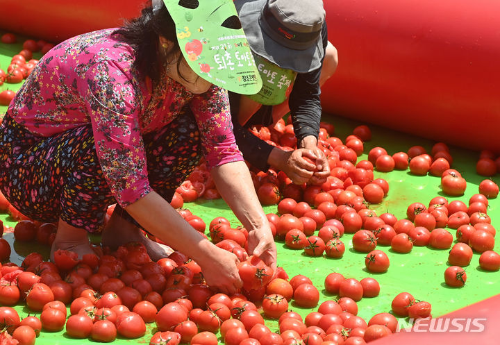 トマト祭りを楽しむ子どもたち