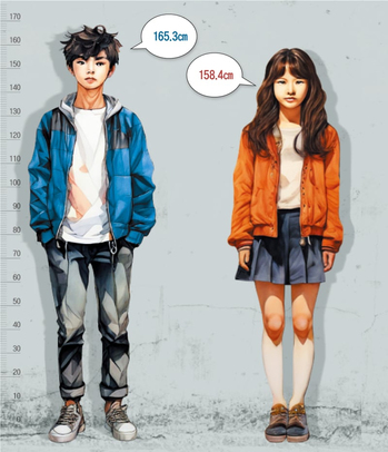 ▲韓国の児童・青少年の平均身長。／イラスト＝パク・サンフン