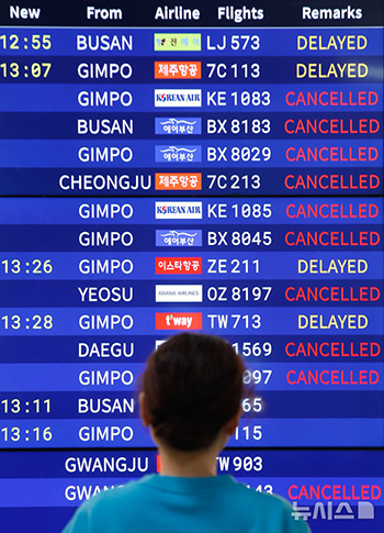 済州空港で大規模欠航が発生