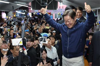 ▲共に民主党の李在明・大統領選候補。／写真＝聯合ニュース