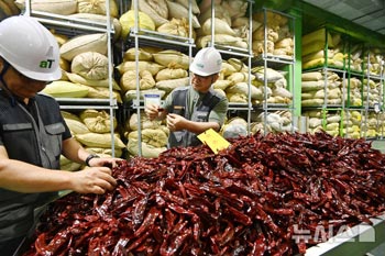 備蓄農産物を調べる関係者ら