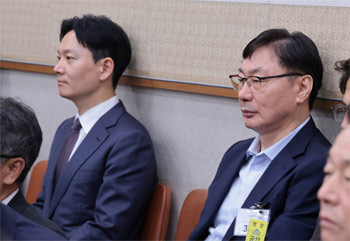 ▲国会法制司法委員会で14日に開かれた法務部などに対する国政監査で、対北朝鮮送金事件を捜査したパク・サンヨン法務研修院教授（左）と李華泳元京畿道平和副知事が着席している／ナム・ガンホ記者