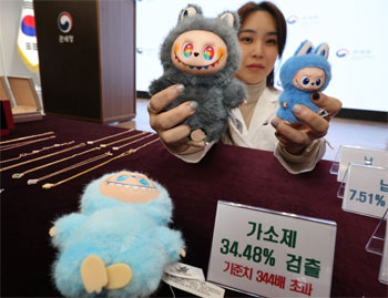 ▲関税庁が公開した正規品のラブブと可塑剤が検出された偽物のラブブ。／聯合ニュース