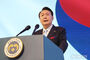 光復節慶祝式典であいさつする尹錫悦大統領
